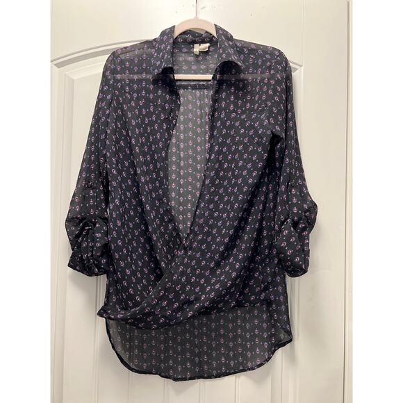 Japna Women’s Hi-Low Hem‎ Sheer Silky Handkerchief Wrap Top Size M Multicolor - Picture 1 of 5